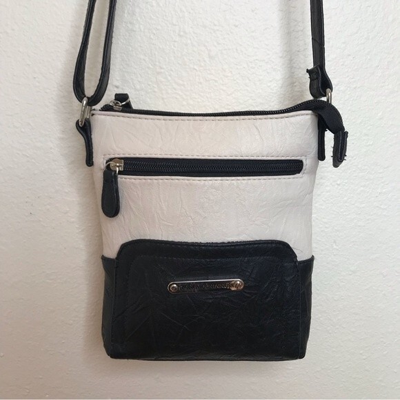 Stone Mountain Leather Black Off White Crossbody Handbag Purse Made in USA - Picture 12 of 12